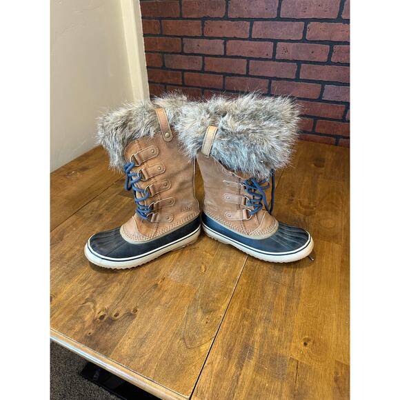 Sorel Shoes - Sorel Leather Joan of Arc Winter Boots, Size 7.5 Brown Tan Macy Blue Liner